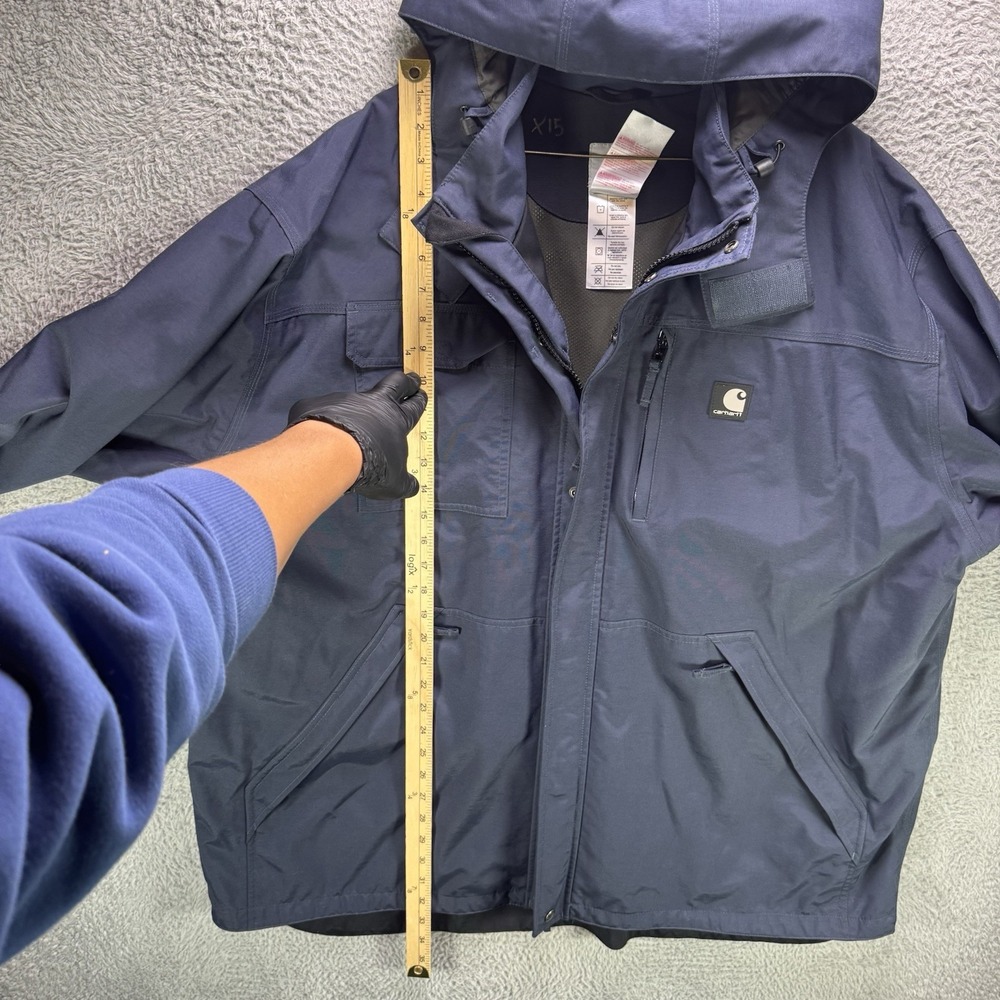 Carhartt Shoreline Coat Mens 2XL Blue Waterproof Breathable Rain Jacket Workwear - Picture 8 of 13